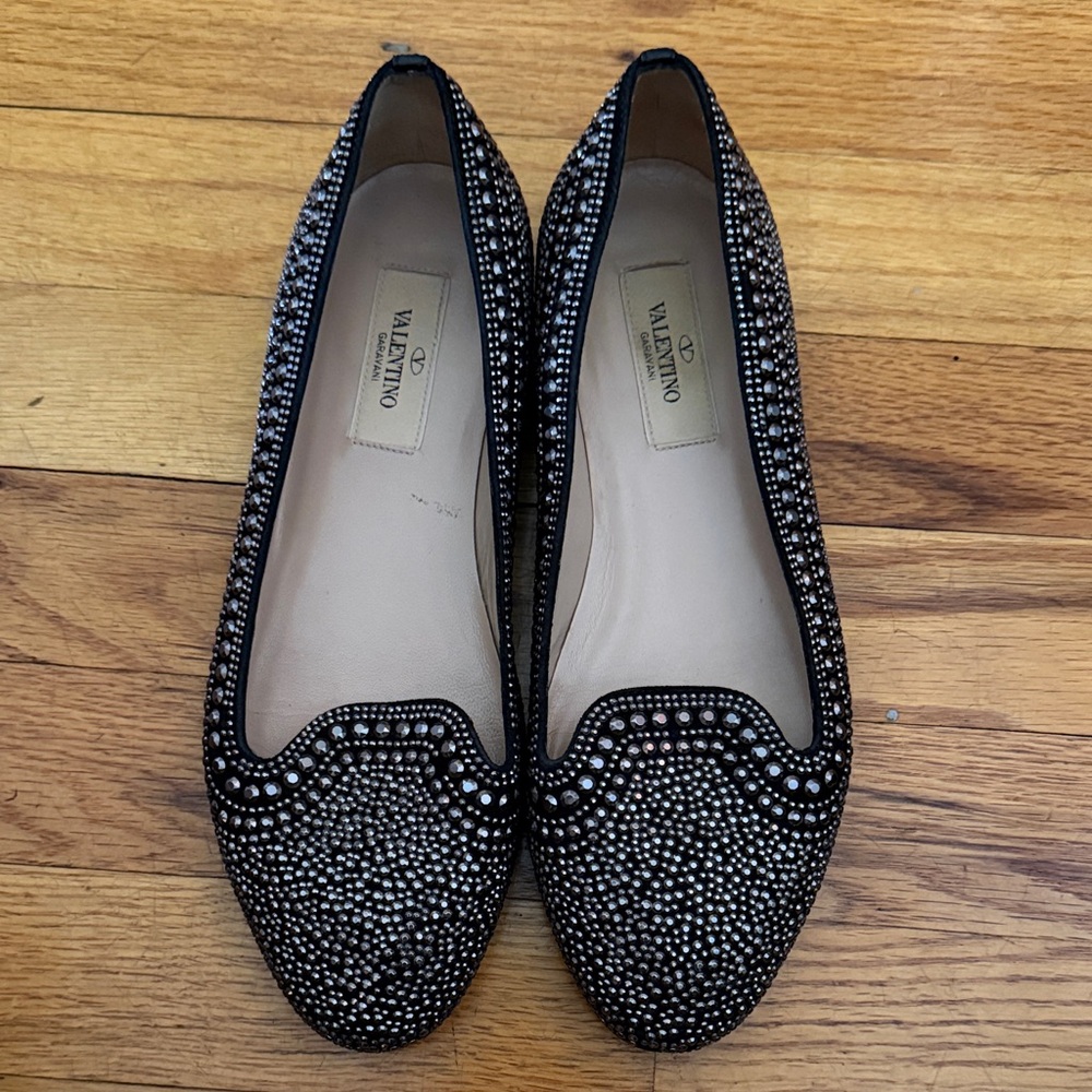 Valentino Studded Black and Silver Loafers
